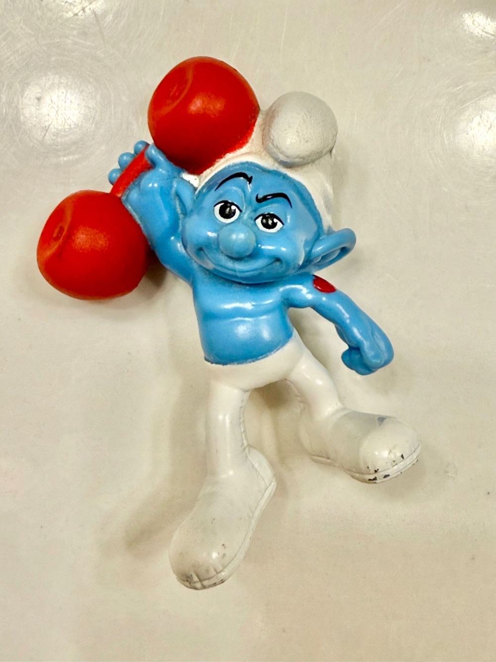 🎉 Hefty The Blue Smurf Figure with Red Dumbbell